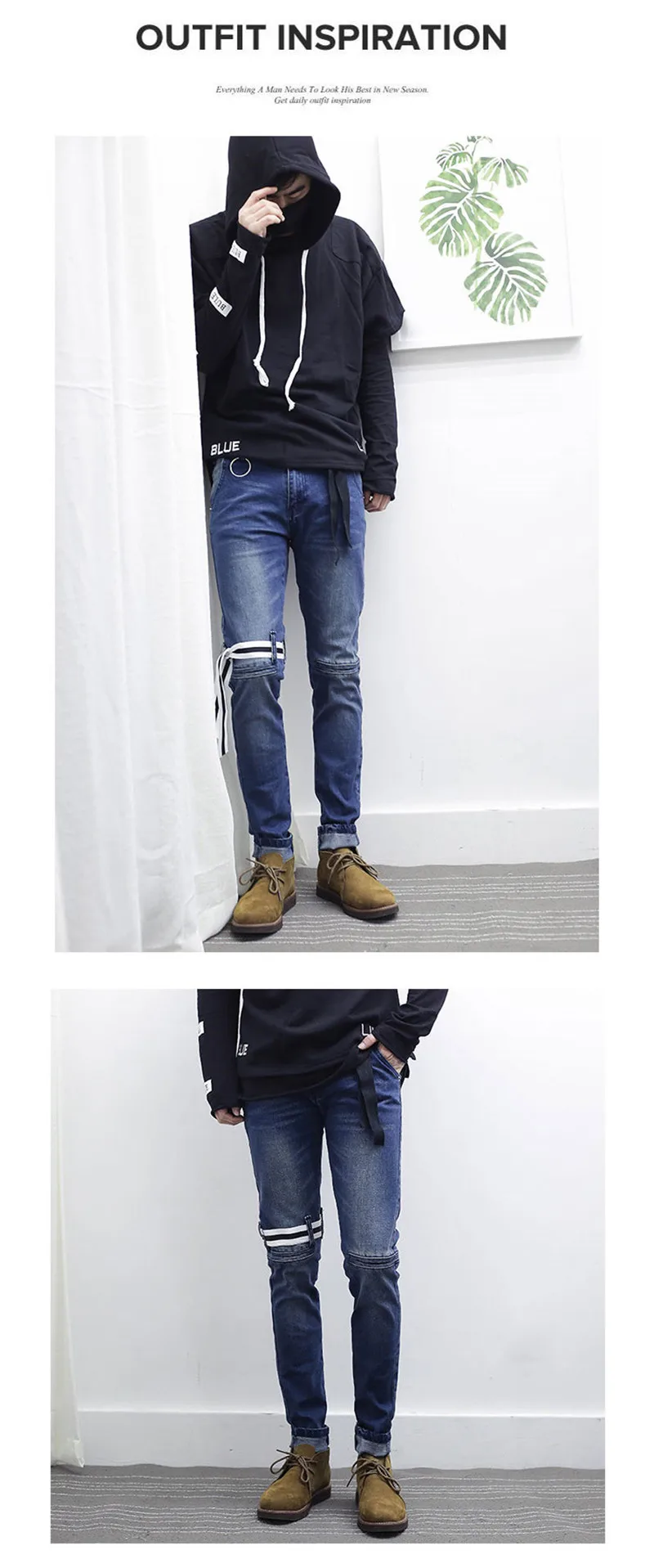 VERSMA корейский Ulzzang Harajuku SUGA узкие джинсы брюки High Street GD Ribbon Дизайнерские мужские байкерские джинсовые брюки узкие брюки