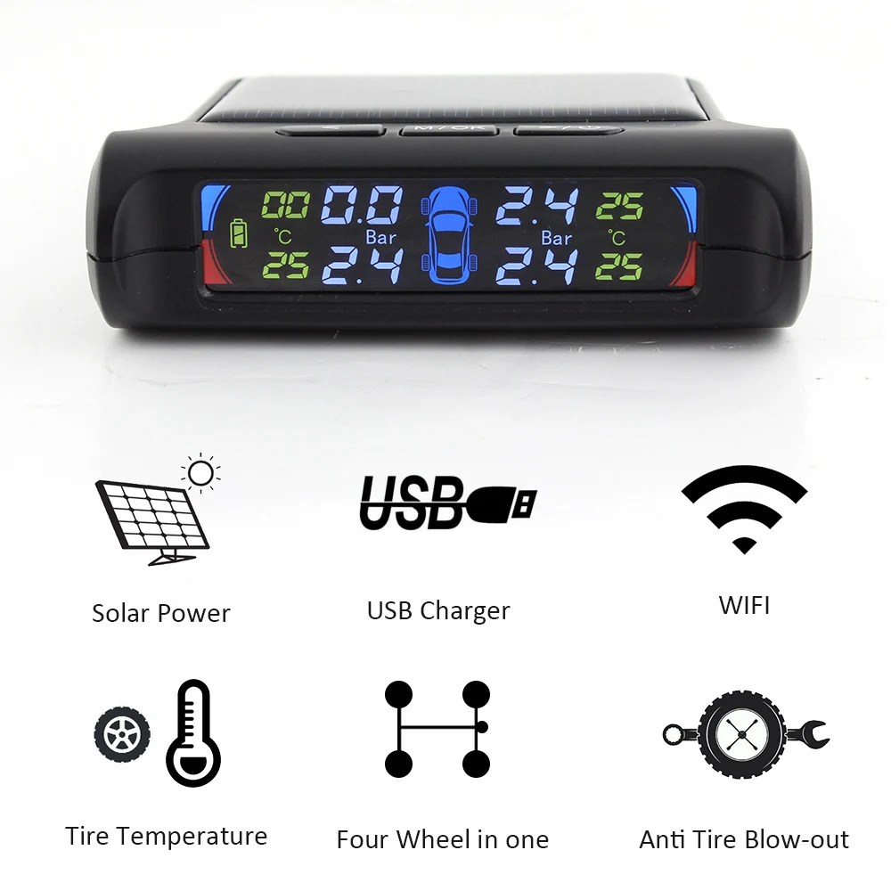 Eunavi новый черный Солнечный беспроводной светодиодный дисплей TPMS автомобильная