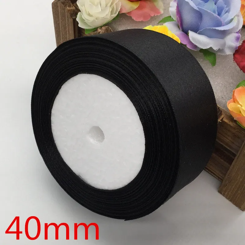 40mm 25 ярдов 39# черная шелковая атласная лента для украшения свадебной вечеринки подарочная упаковка Рождественская Новогодняя одежда швейная ткань подарочная лента - Цвет: 40mm