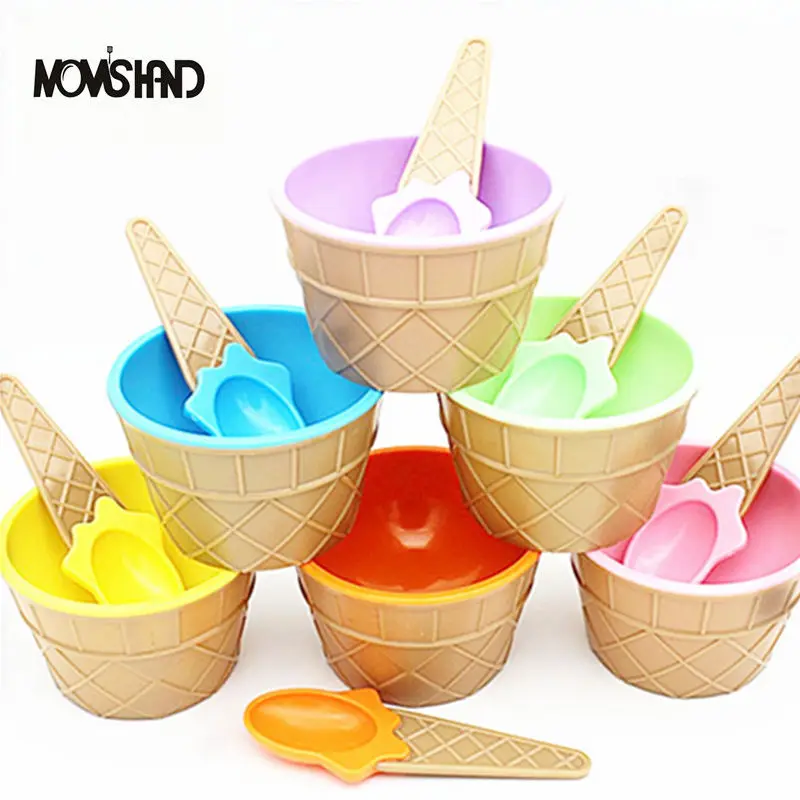 1 шт. цветная пластиковая миска для десерта с ложкой мороженого|plastic ice cream bowl|plastic