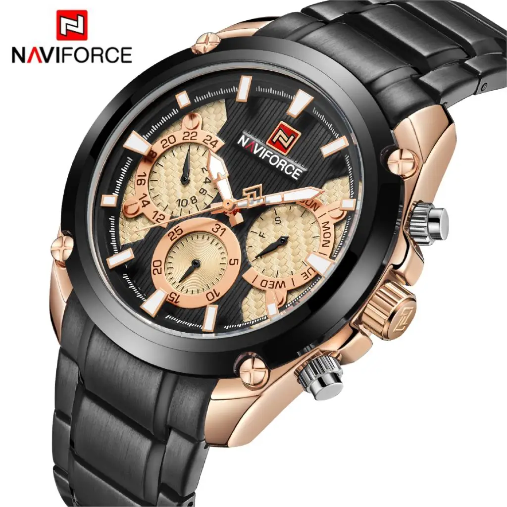 NAVIFORCE Лидирующий бренд мужские модные кварцевые наручные часы водонепроницаемые из нержавеющей стали военные спортивные часы Relogio Masculino