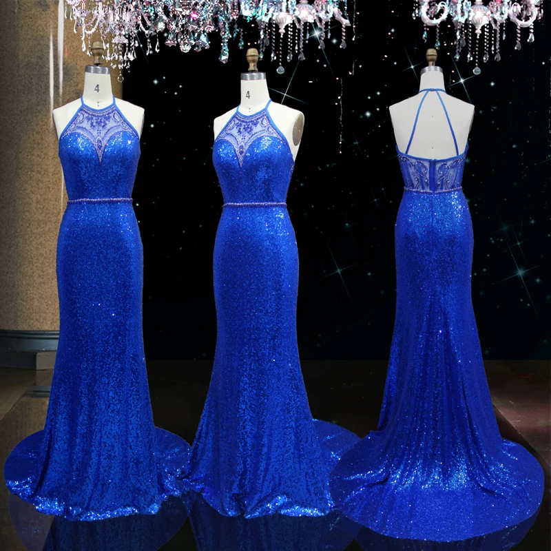 

2019 New Royal Blue Sequins Lace Bridesmaid Dresses Junior Maid Dress Sexy open Back Dress Custom Made Real Image Mermaid