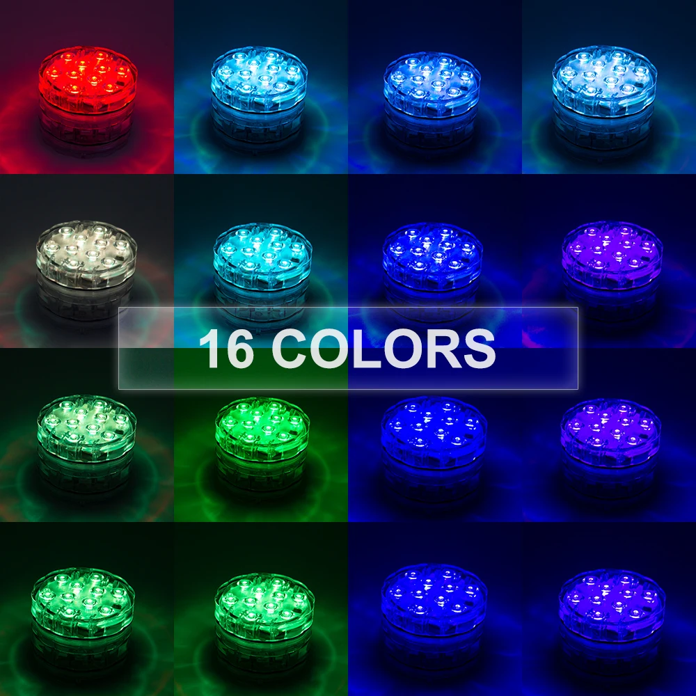 

10LED RGB LED Underwater Light Pond Submersible IP67 Waterproof Swimming Pool Light Battery Operated For Wedding Party