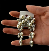 fashion long pendant pearl elegant rhinestone crystal charms wedding dangle earrings for women party bride jewelry