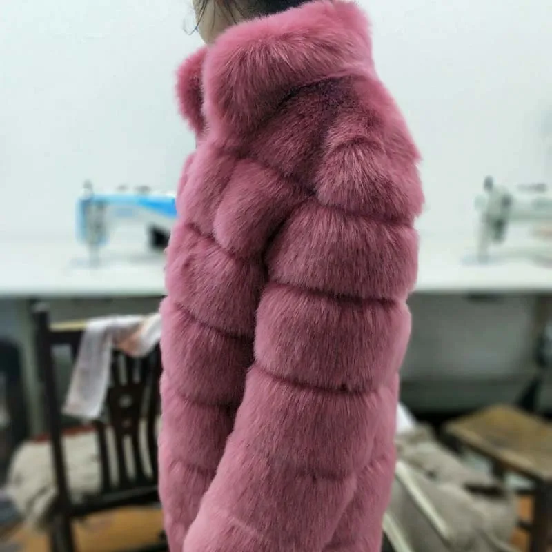 purple pink fur coat Женская зимняя коллекция, Роскошные куртки из искусственного меха, пальто, мохнатая, утолщенная, теплая верхняя одежда, пальто Ins, модное, уличное пальто из искусственного меха лисы - Цвет: purple pink fur coat