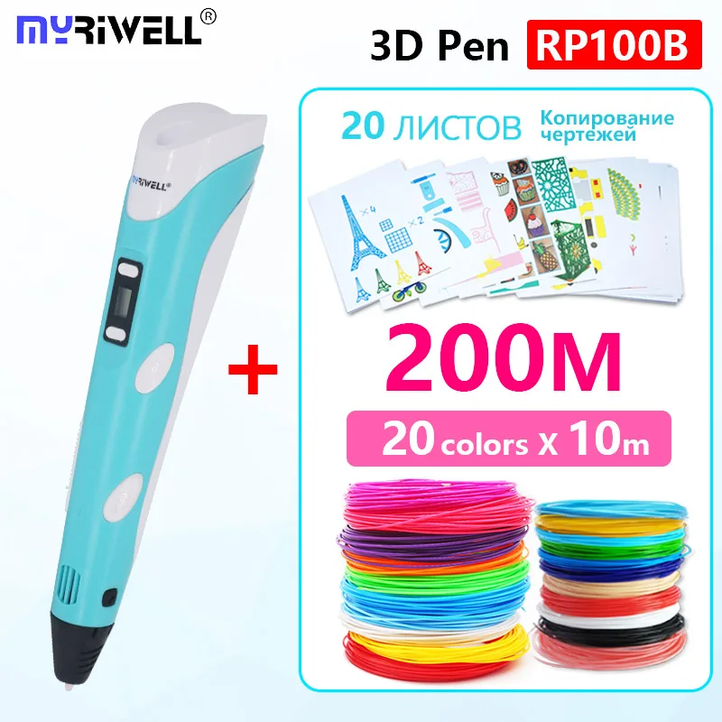 blue 20color Myriwell 3d Ручка светодиодный/ЖК-дисплей 1,75 мм нить pla 3d ручка 3d Ручка 3 d ручка умный ребенок подарок на день рождения игрушки с рисунком - Цвет: blue 20color
