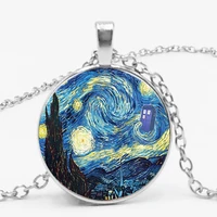 3 color fashion retro van gogh starry mysterious doctor pendant necklace fashion glass gem accessories to map custom