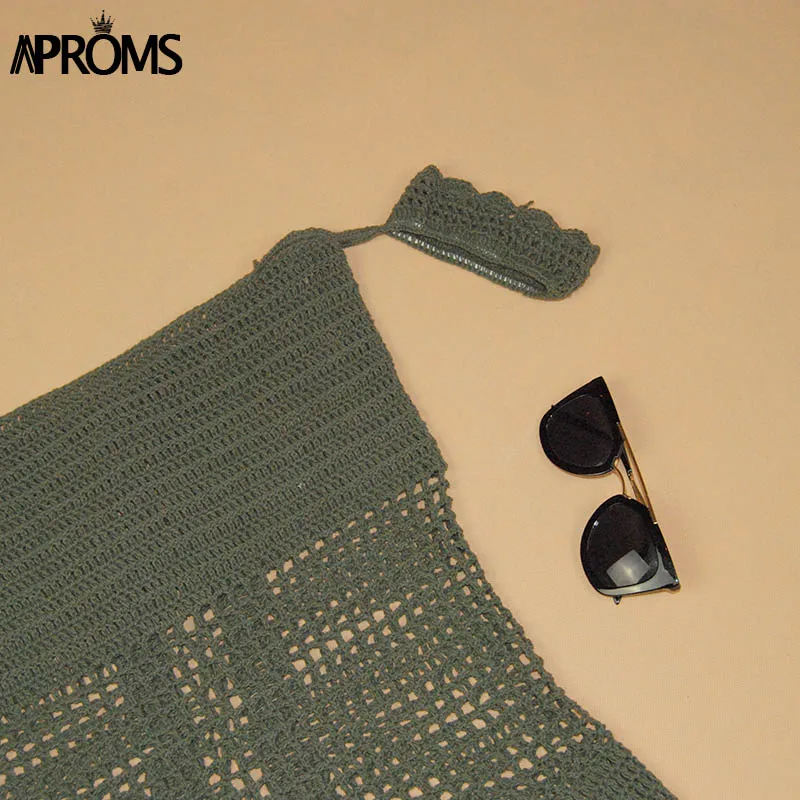 Aproms, сексуальное вязаное платье ручной работы, летнее бикини в стиле бохо, пляжная одежда в стиле 90, для девочек, на шнуровке, с открытыми плечами, облегающее платье, сарафан