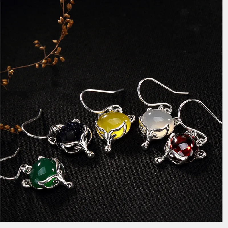 Женские серьги подвески из серебра 925 пробы с натуральным