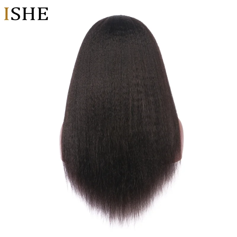 natural black Омбре итальянские яки кудрявые прямые парики из человеческих волос 13x6 глубокая часть remy волосы предварительно сорванные парики для женщин Черный Полный конец - Цвет: natural black