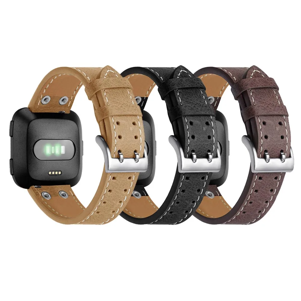 Tschick заменяет Мужские t кожаные ремешки для Fitbit Versa, натуральная кожа Versa ремешок с металлической пряжкой Фитнес браслет ремешок для женщин и мужчин