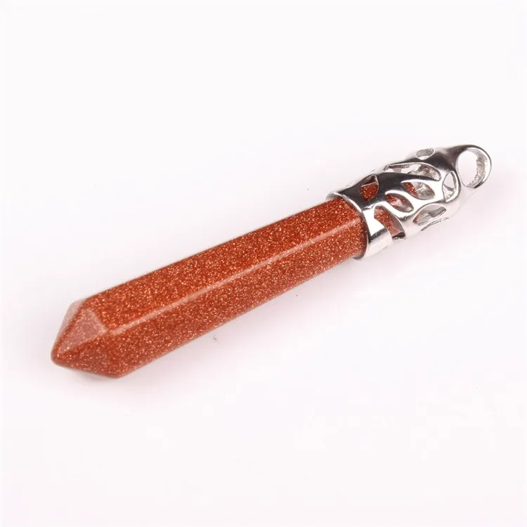 gold sand stone 1 шт. красивый натуральный кристалл опал, кварц драгоценный камень Длинная подвеска Маятник лунный камень кулон Посеребренная Модная бижутерия подходит ожерелье - Окраска металла: gold sand stone