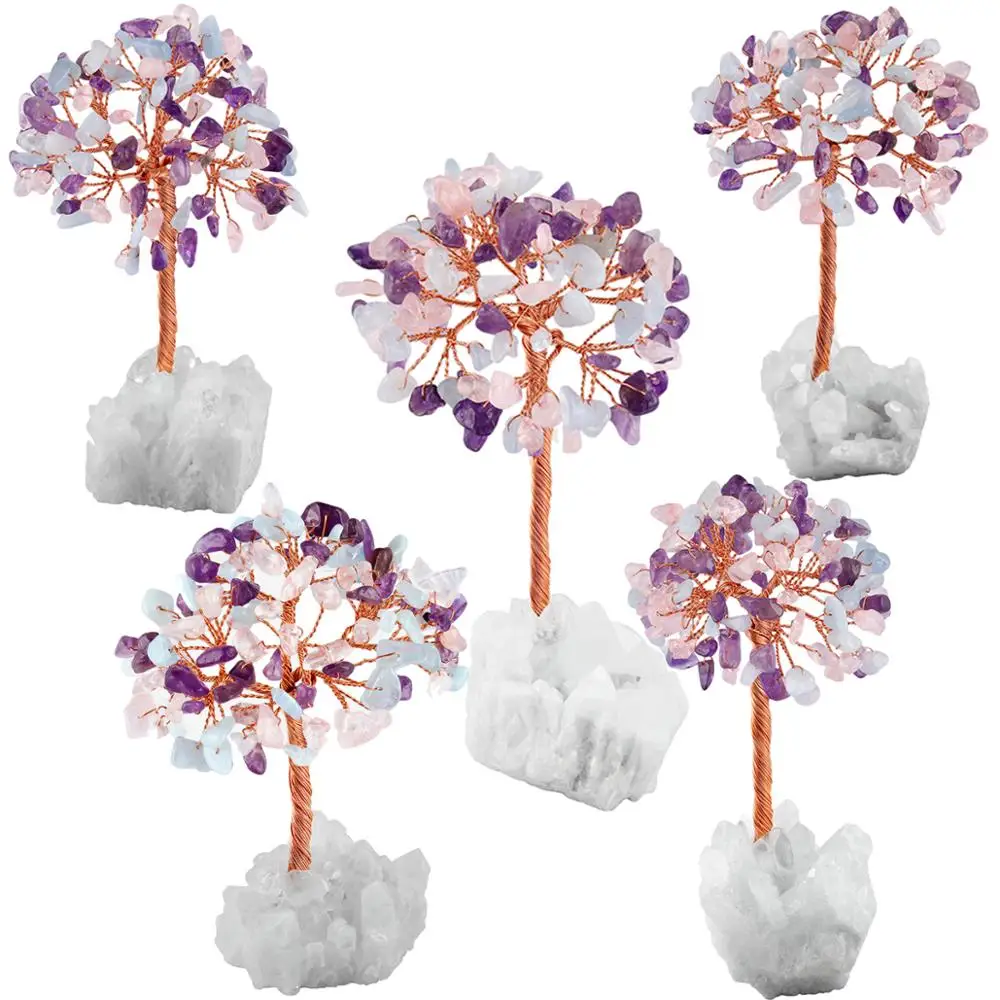 TUMBEELLUWA Natural Multicolor Crystal Tree Reiki Titanium Coated Cluster Base Bonsai Lucky Money Sculpture Decor | Украшения и
