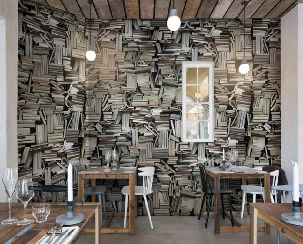 Европейский Винтаж трехмерная книжная полка 3D фоновая стена Декоративные Настенные обои, фрески