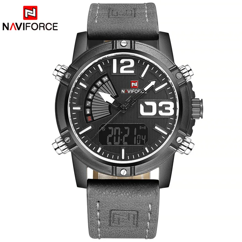 NAVIFORCE 9095 часы мужские люксовый бренд Мужские кварцевые спортивные военные часы Мужские Цифровые повседневные Электронные Водонепроницаемые кварцевые часы