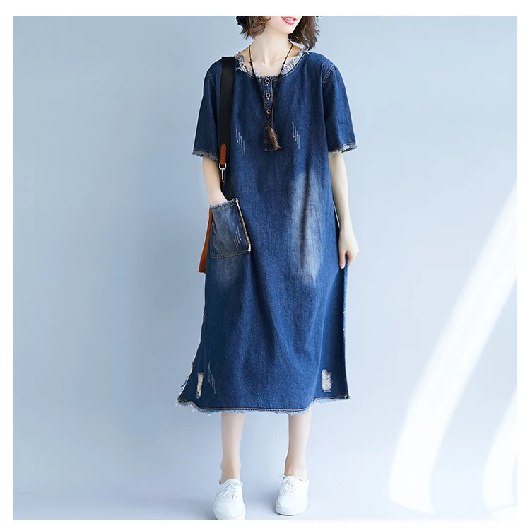 Большие размеры повседневное джинсовое платье с большими карманами 2018 женское