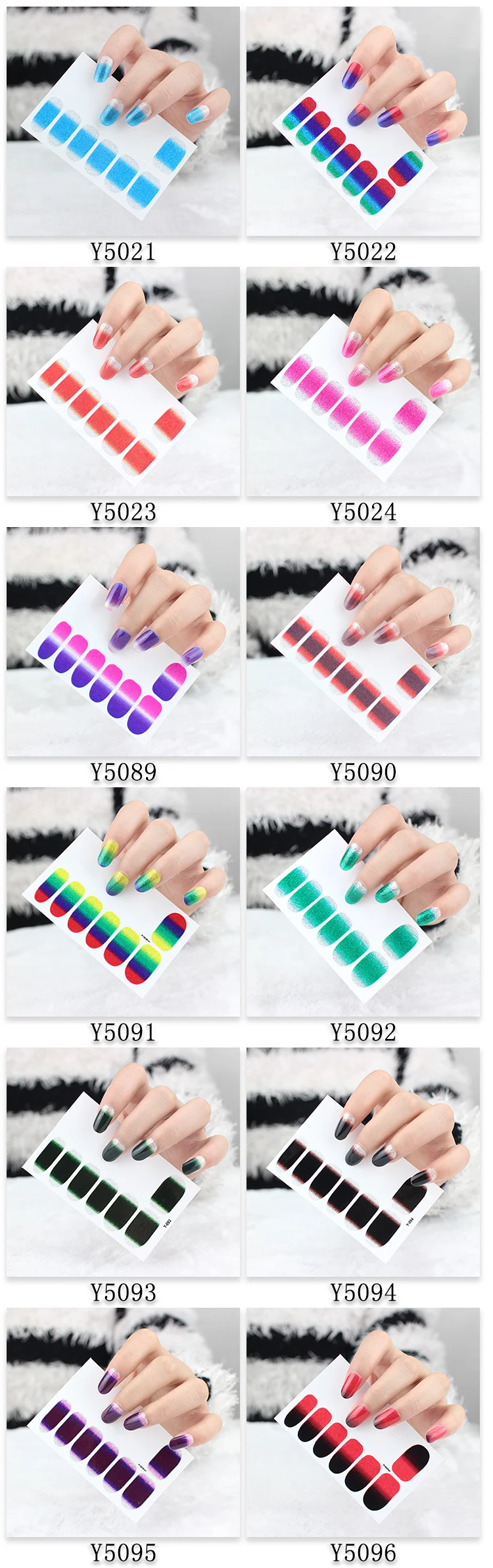 Y Series-10pcs наклейки для ногтей полностью самоклеющиеся наклейки для ногтей