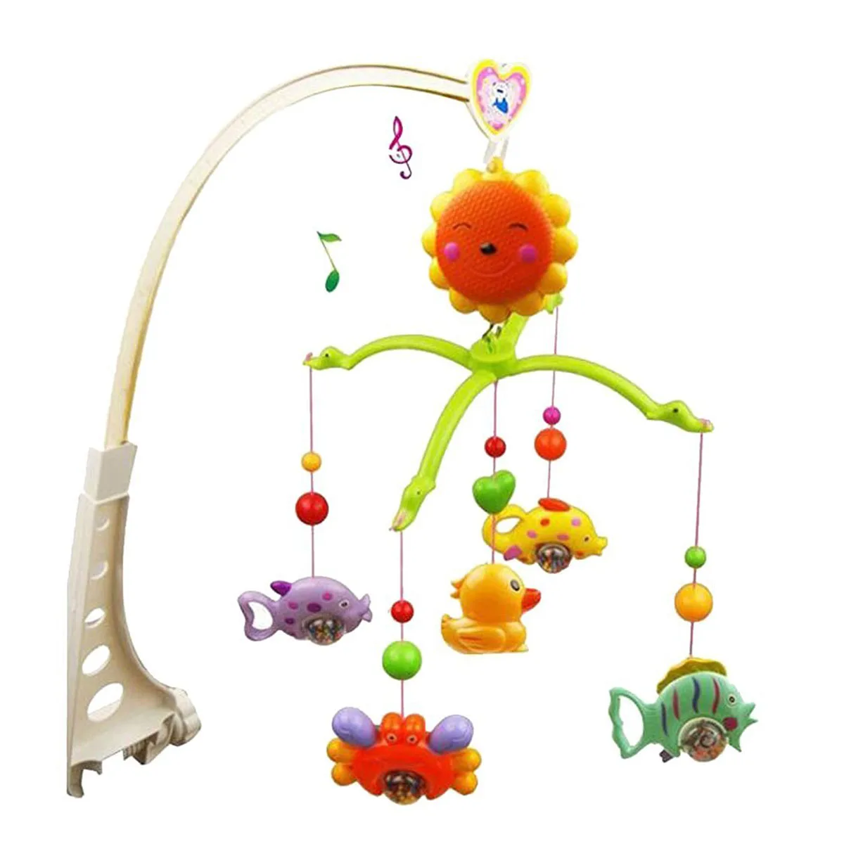 Music Bed Bell Set Funny Fish Crab and Duck Baby Crib Mobile Music Bed Bell Educational Toy(Random Color