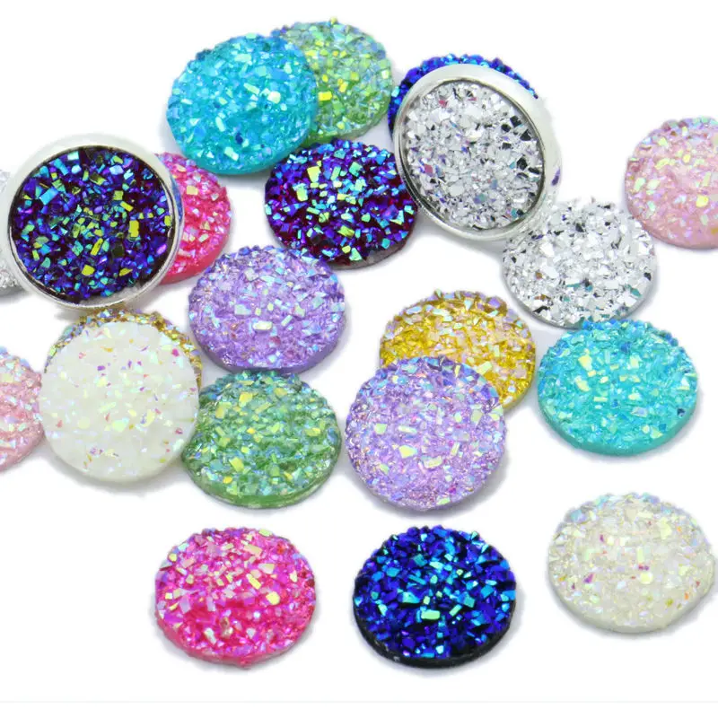 

Hot Sale 40pcs 12mm Beautiful Colorful Crystal Flat Back Resin Flash Cabochons Cameo Diy Jewelry Wholesale Price