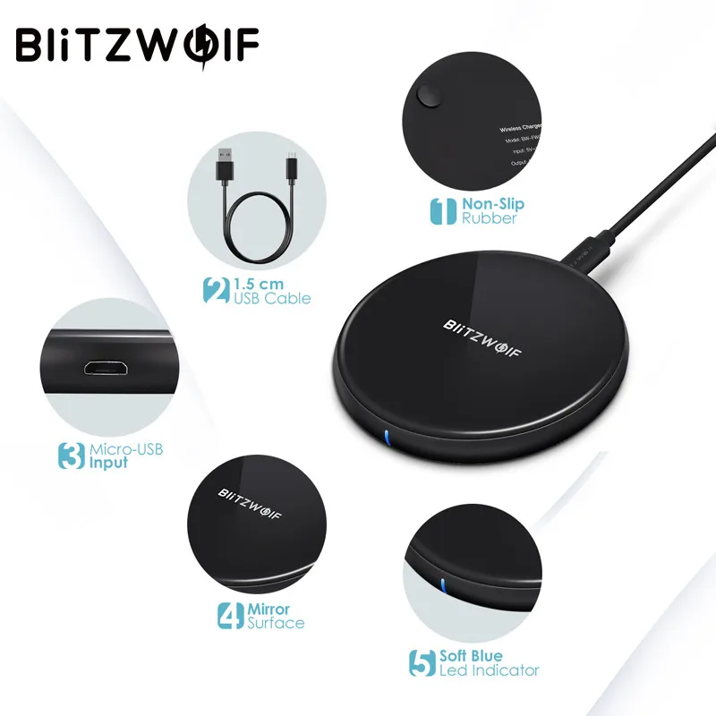 BlitzWolf Qi беспроводное зарядное устройство 5Вт для iPhone X 8 Plus Samsung S8 Note S9 Док подставка