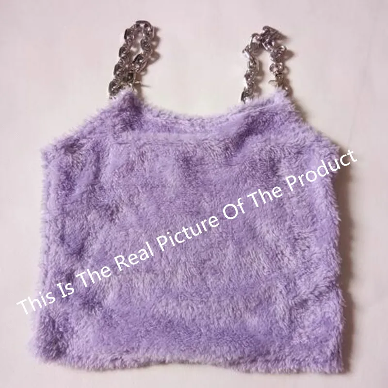 Женский летний топ на бретельках фиолетовая однотонная плюшевая укороченная