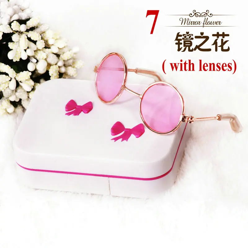7 with lenses Модные очки для кукол, металлическая оправа для очков, мини солнцезащитные очки, очки с чехол для 60 см, Bjd 1/3, аксессуары для кукол - Цвет: 7 with lenses