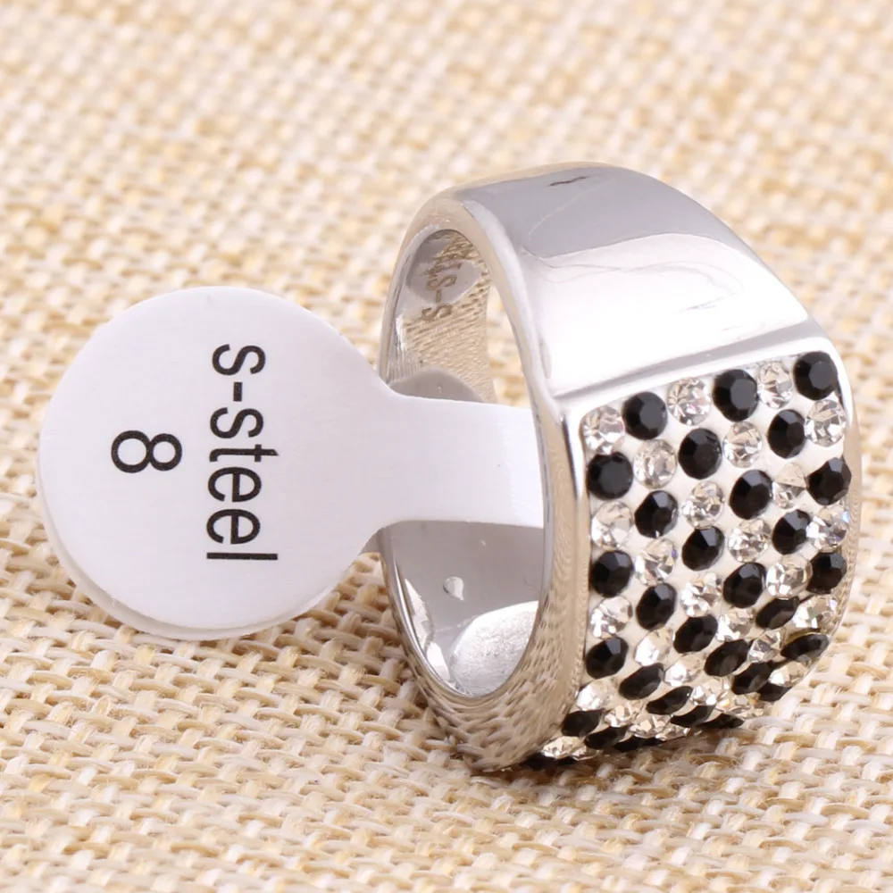 Простой дизайн белые и черные кольца в горошек для женщин нержавеющая сталь