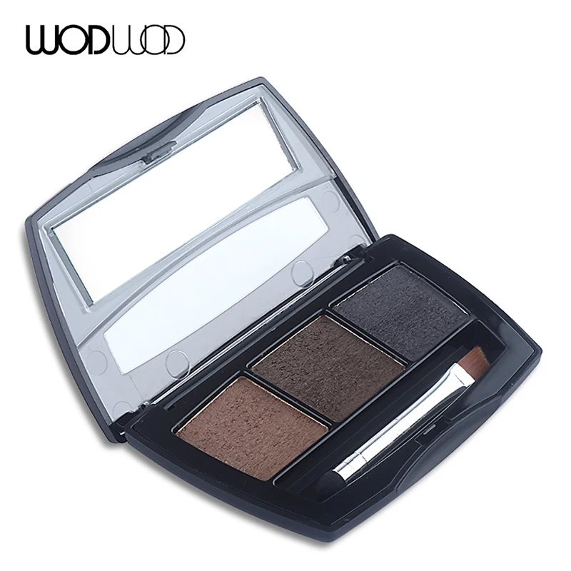 Wodwod брендовая косметическая пудра для бровей, 3 цвета, тени для глаз, коричневые тени для век, палитра с кистью, стойкий водостойкий макияж, набор
