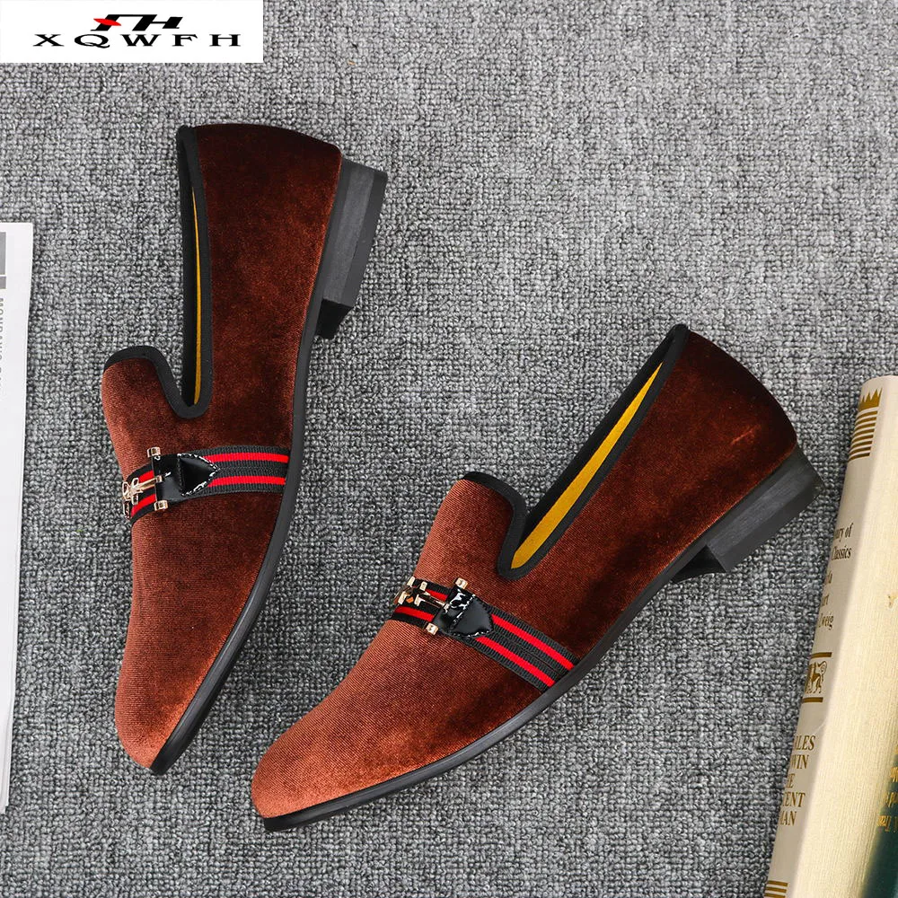 Мужские коричневые бархатные классические туфли мужские курительные лоферы для