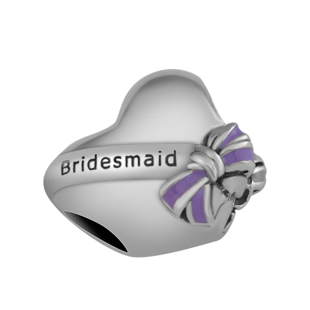 100% 925 Sterling Silver Best Bridesmaids Heart Charms Beads for Jewelry Making Fits Original Bracelet Women Accessories Bijoux | Украшения
