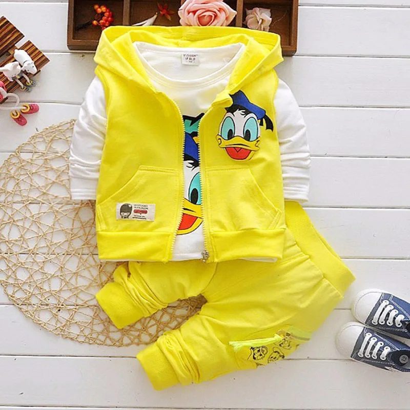 Yellow Г. Зимние плотные теплые хлопковые толстовки с капюшоном для детей, куртки пальто+ футболка с длинным рукавом+ штаны для малышей комплекты одежды для мальчиков и девочек - Цвет: Yellow