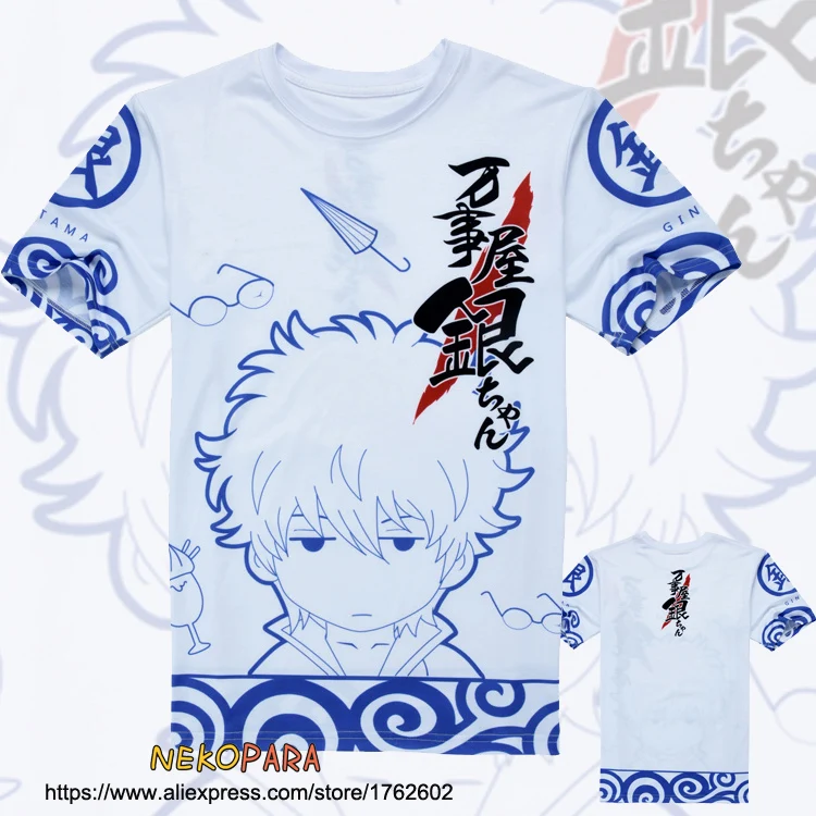 

Japanese Summer style T-Shirt Gintama Gintoki Double-side Print Anime T-shirt Men Women Casual Short Sleeve shirt Tops