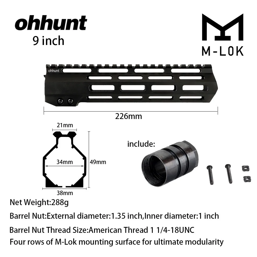 Ohhunt Тактический M-LOK поручень " 9" 1" 12" 13," 15" 1" M LOK поплавок Пикатинни кронштейн со стальной бочковой гайкой - Цвет: 9 Inch