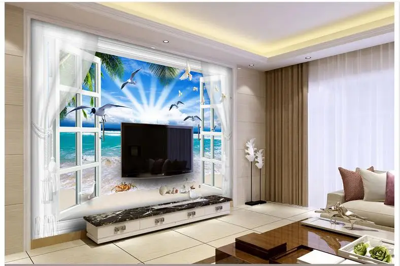 3d photo wallpaper Custom High end murals for walls 3 d Stereo Outside the Great Beach Living Room TV Backdrop wall | Обустройство