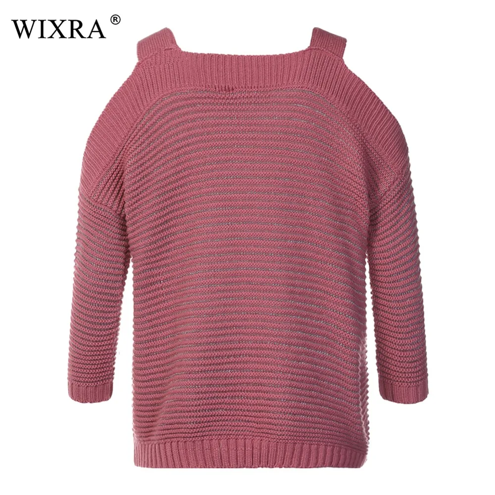 Женский базовый пуловер с длинным рукавом и открытыми плечами Wixra теплый вязаный
