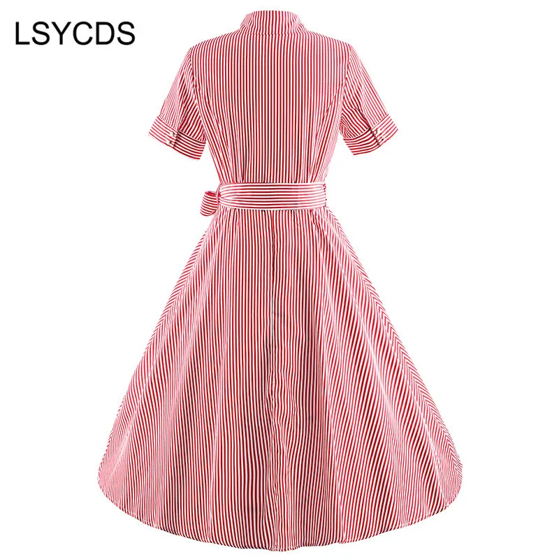LSYCDS женское Элегантное летнее платье в полоску 2018 с короткими рукавами длиной до
