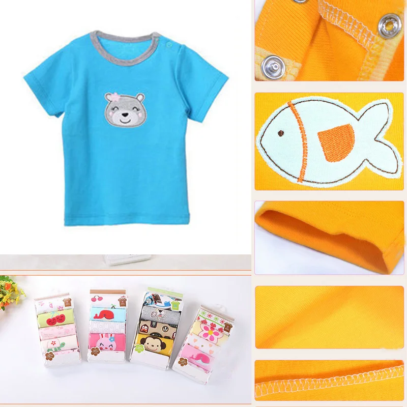 3 Picecs Baby Random Clothing Kids Summer Sleeve T-shirt Cotton Boys Cute Embroidery Cartoon Blouse Infant Girls Clothes | Детская