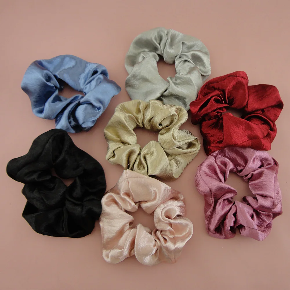 

5PCS Solid Soft Satin Elastic hair Scrunchie pack for women girls Ponytail Holders Hair bands Rope fabric elastic hair ties