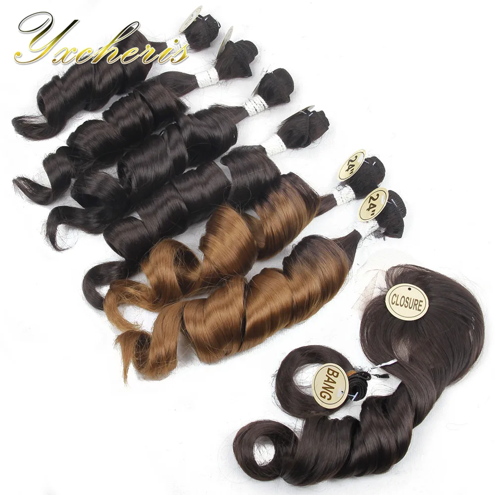 YXCHERISHAIR 8 шт./упак. синтетика(переход от темного к светлому) пряди с застежкой и взрыв 2" 22" 2" двойной уточной нити высокое Температура волокна