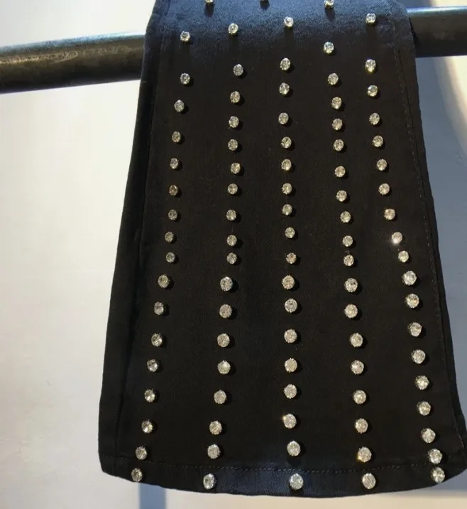 Черные расклешенные джинсы для женщин Весенняя мода 2019 тяжелая Алмазная