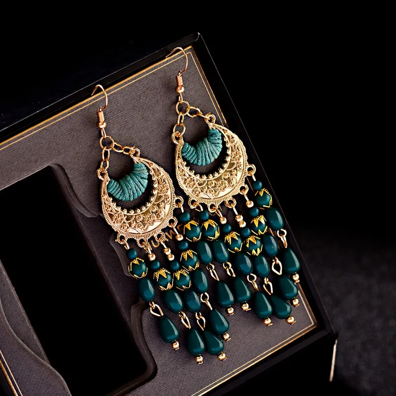 Винтажные богемные черные бусины серьги jhumka индийские тибетские украшения
