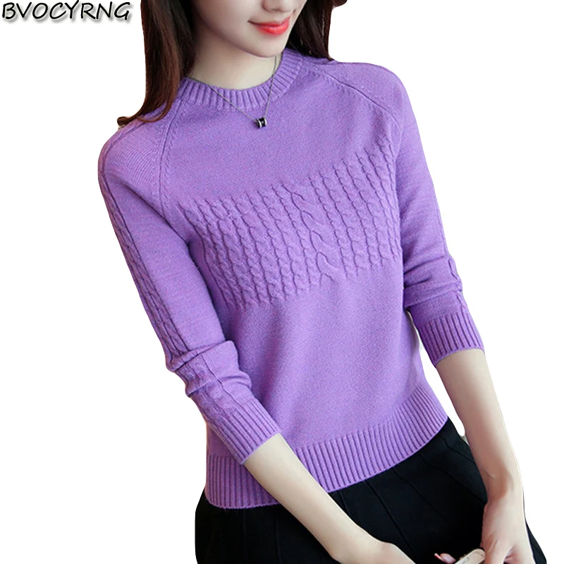 Autumn and winter new large size women's sweater round neck long-sleeved knitting women bottom pullover top K0754 | Женская одежда