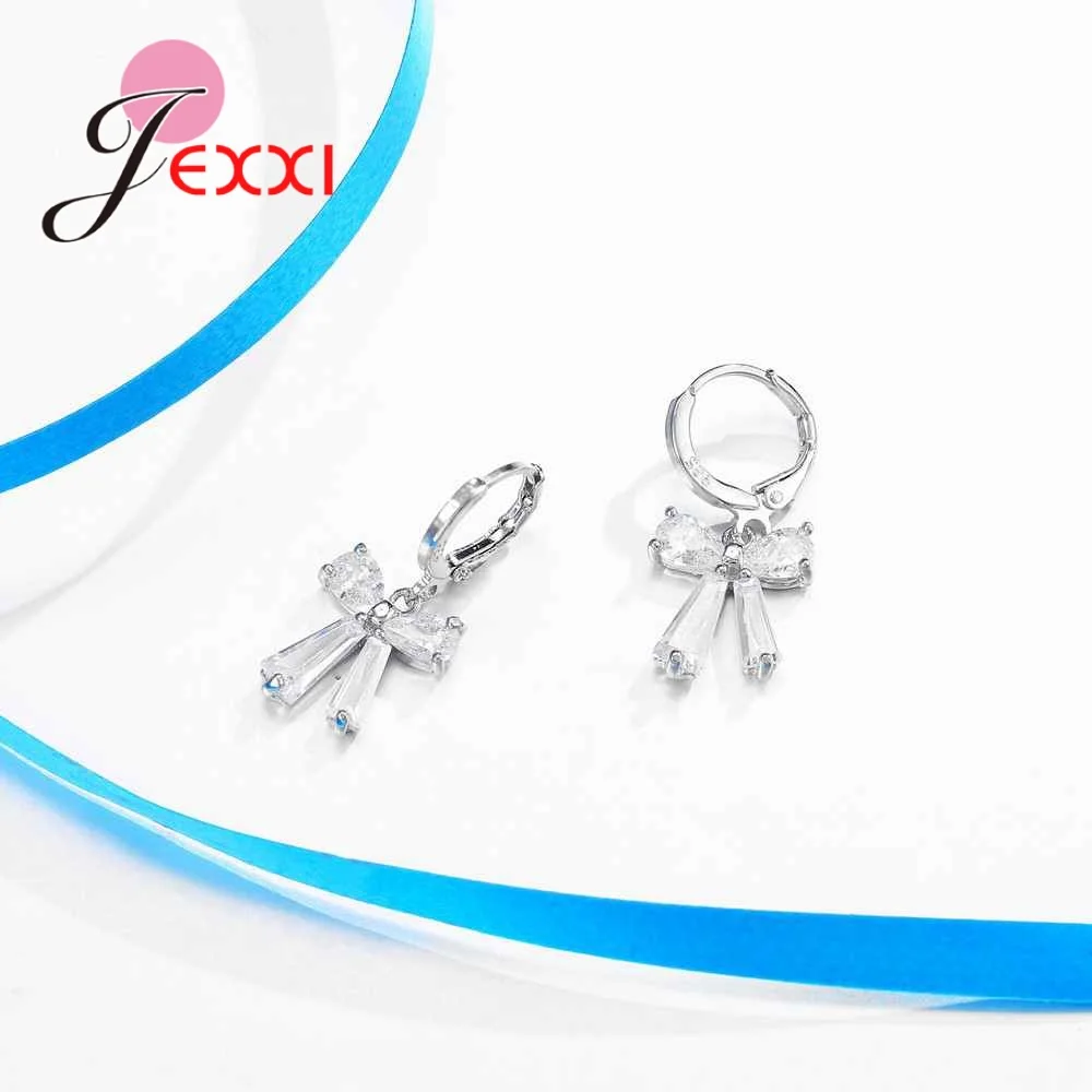 

Bowknot Shape Pendant Necklaces And Earring Jewelry Set Girls Party Gift Women Silver Bridal Wedding Jewelry Sets