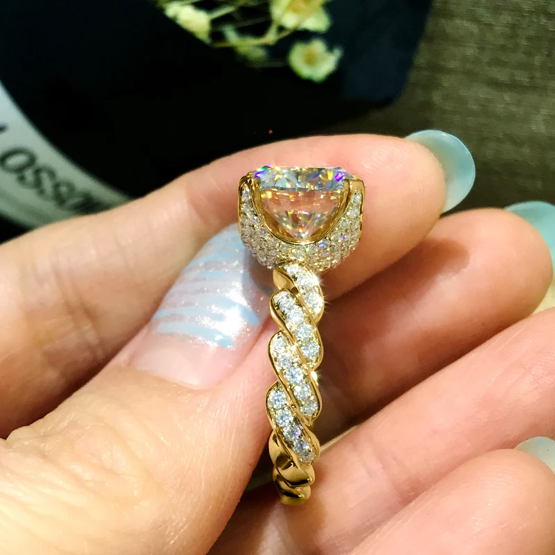 Твердое 14K желтое золото 2.5ctw EF лабораторные ромбовидные кольца Moissanite для