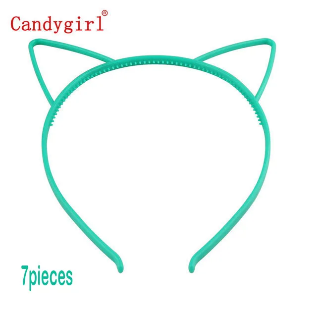 7pcs green cat 7 шт., милая пластиковая повязка на голову с кошачьими ушками, яркие цвета, единорог, корона, повязки на голову, для девочек, для детской вечеринки, для ежедневного украшения, аксессуары для волос - Цвет: 7pcs green cat