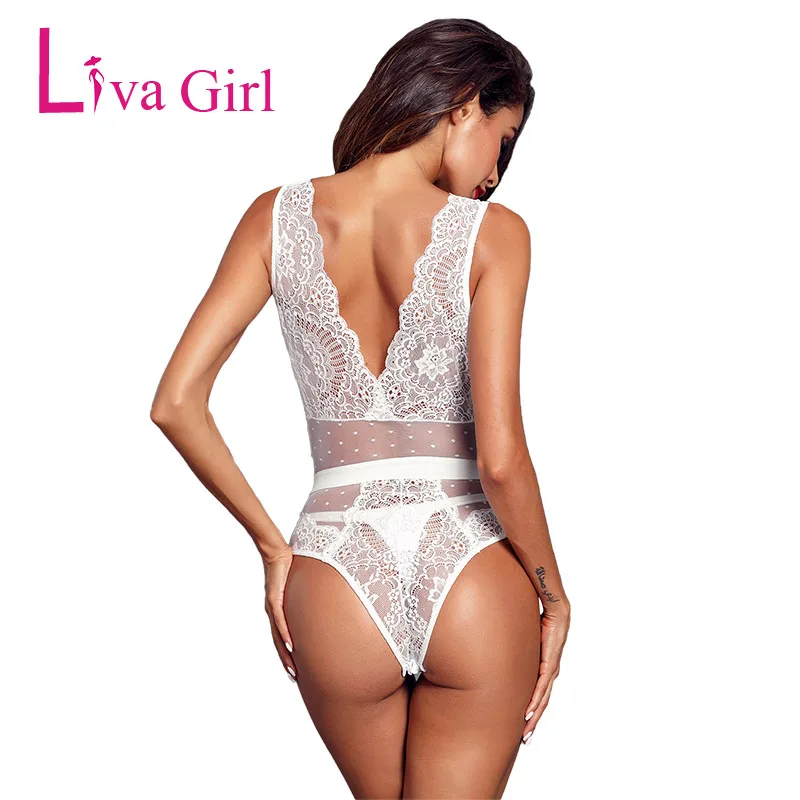 LIVA GIRL сексуальный прозрачный глубокий v-образный вырез Кружевное боди для женщин