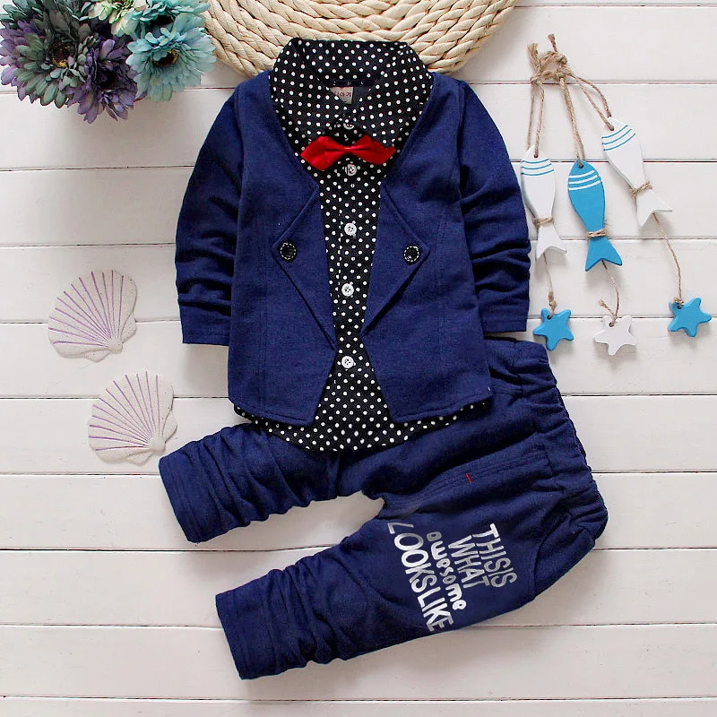 New Autumn Baby Boy's Suit Clothing Set Gentleman Bow Tie Tshirt + Pants 2pcs suits Boy Casual Kids Children Tracksuit | Детская