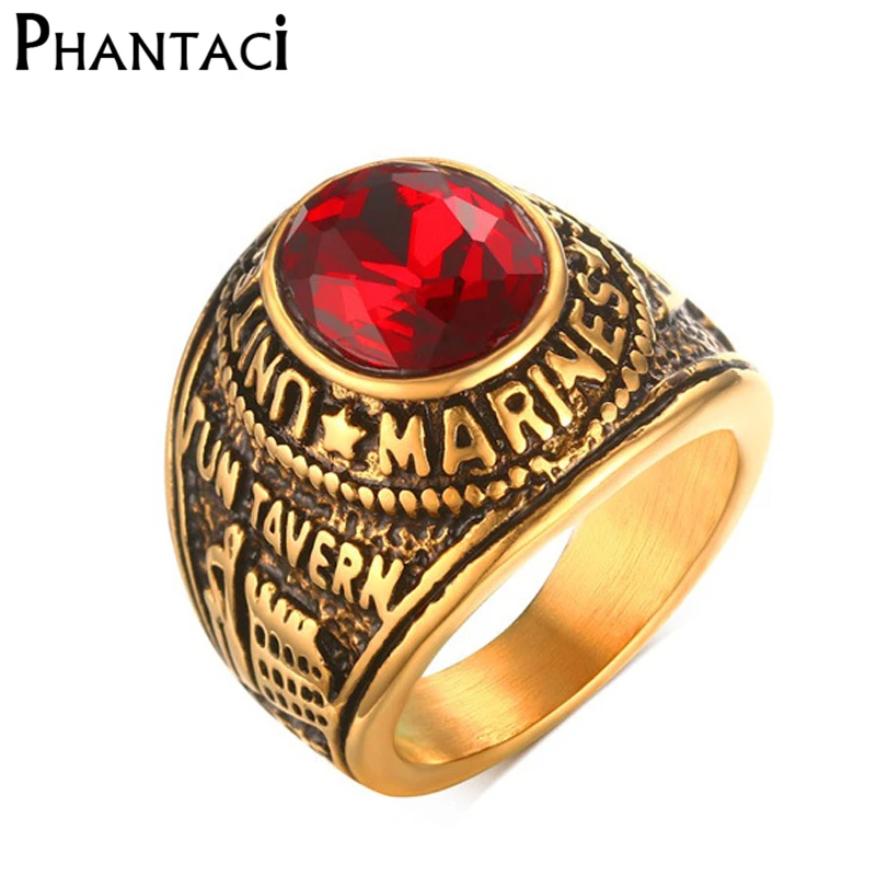 

Мужское кольцо из титановой нержавеющей стали, панк-рок кольца в винтажном стиле золотого цвета с красными кристаллами, ювелирные изделия д...