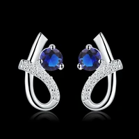 fascinating stud earrings silver color deep blue cubic zirconia fashion earrings for women ae2036