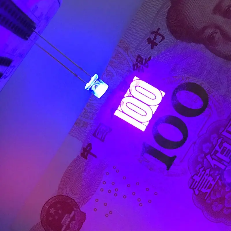 100шт 5мм плоские широкоугольные белого света лампы LED, ультра яркие светодиоды F5mm - Испускаемый цвет: Фиолетовый